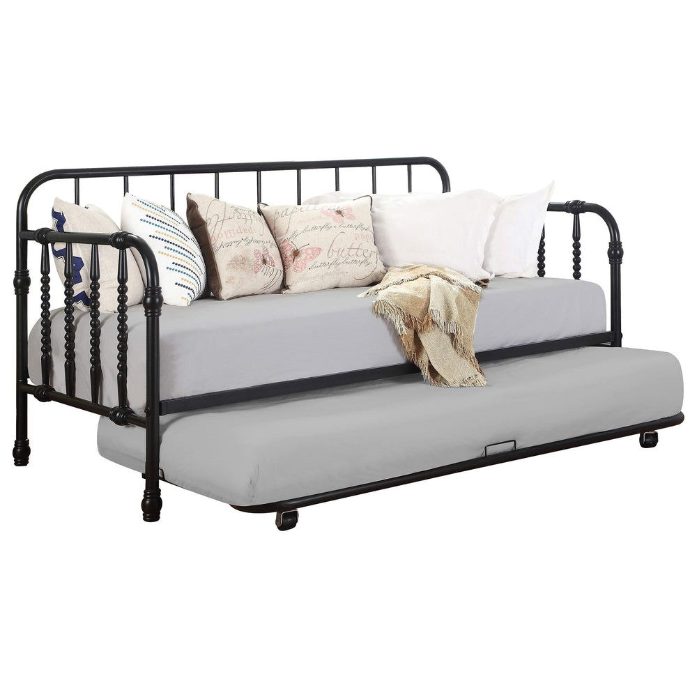 Cama de día doble de metal Marina con cama nido negra