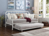 Cama de día doble de metal Marina con cama nido blanca