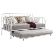 Cama de día doble de metal Marina con cama nido blanca