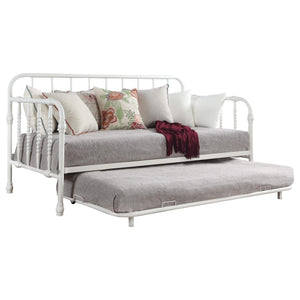 Cama de día doble de metal Marina con cama nido blanca
