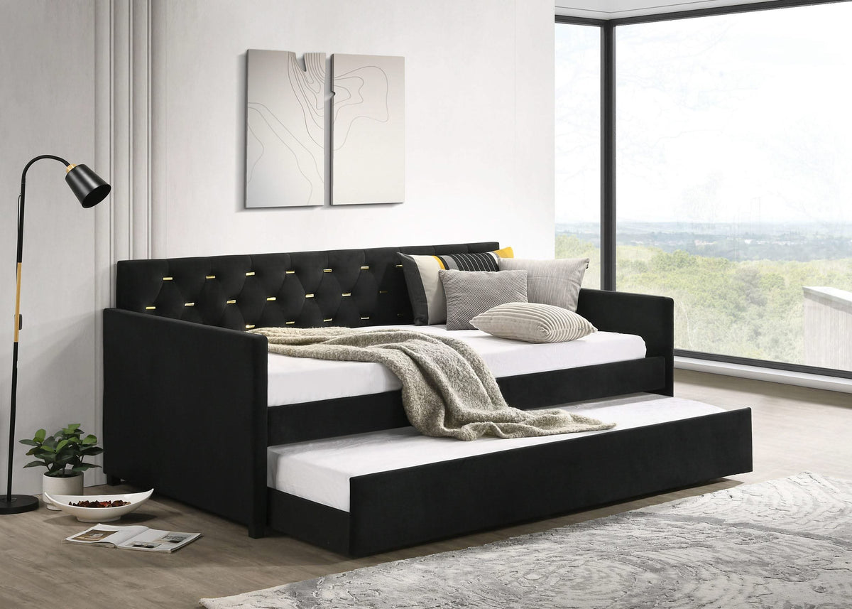 Sofá cama individual tapizado Kendall con cama nido en color negro