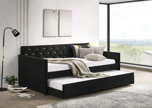 Sofá cama individual tapizado Kendall con cama nido en color negro