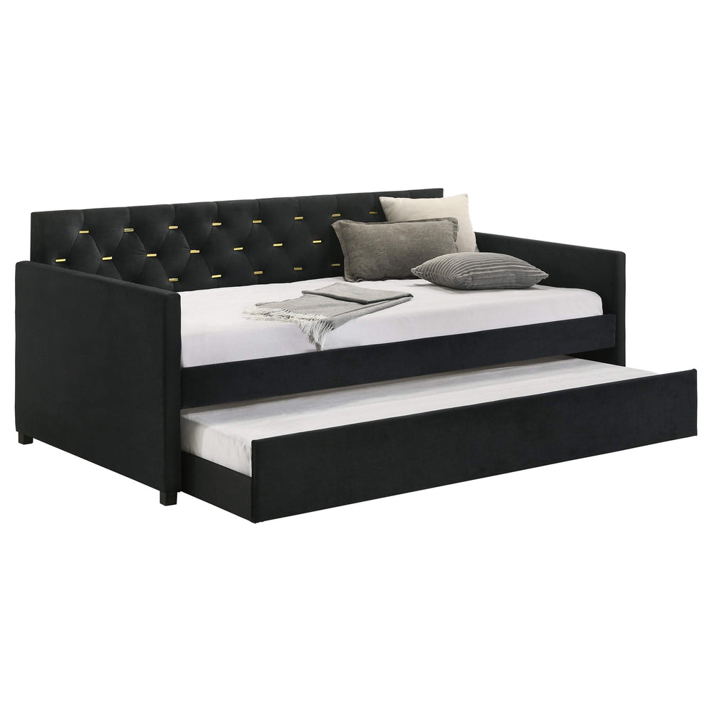 Sofá cama individual tapizado Kendall con cama nido en color negro