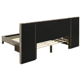 Cama tapizada Marley Eastern King con paneles de pared en marrón claro