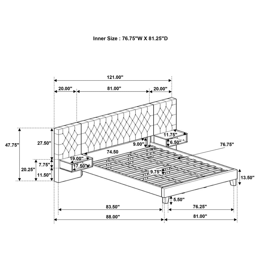 Cama tapizada Marley Eastern King con paneles de pared en marrón claro