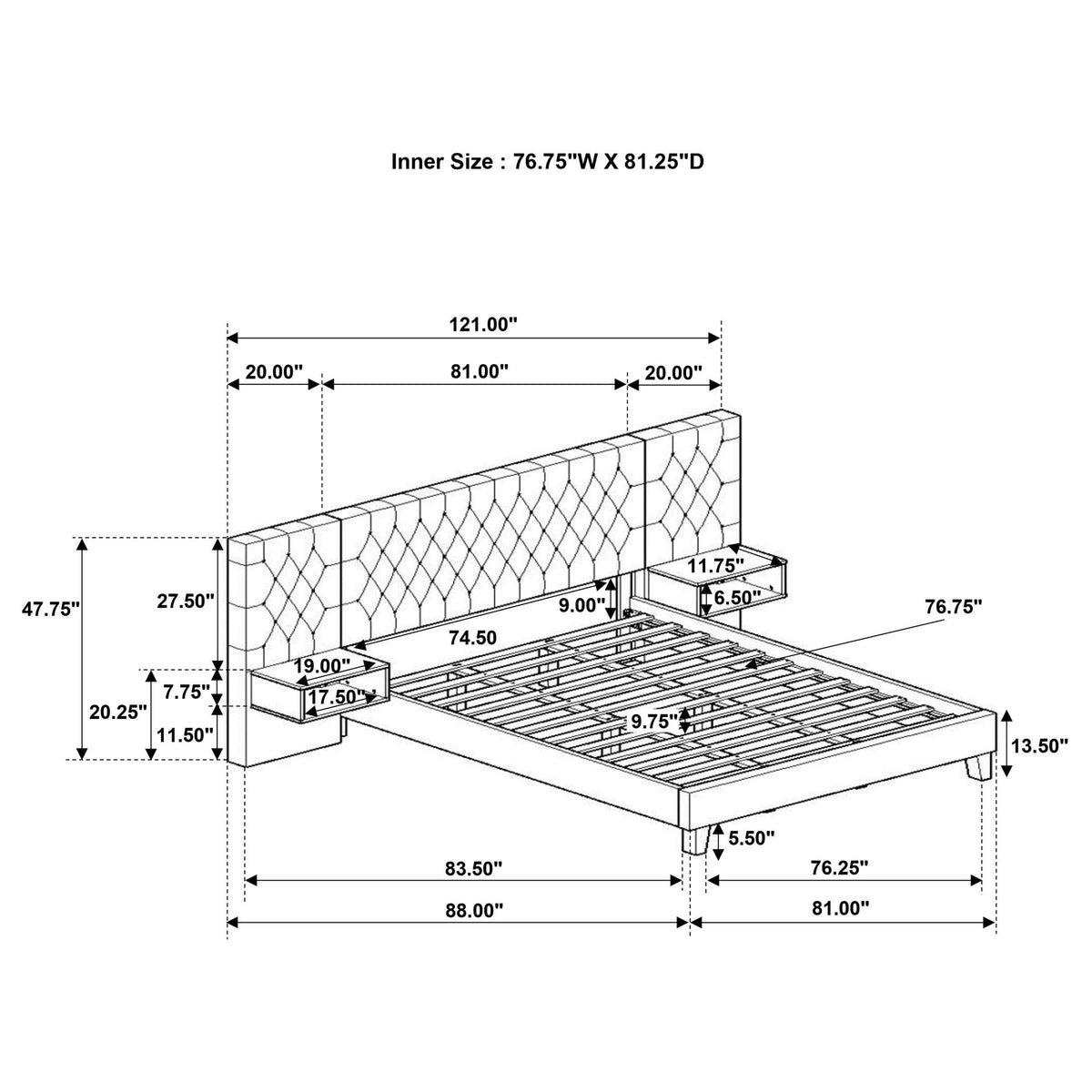 Cama tapizada Marley Eastern King con paneles de pared en marrón claro