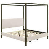 Cama con dosel Monroe tapizada Eastern King, color vainilla