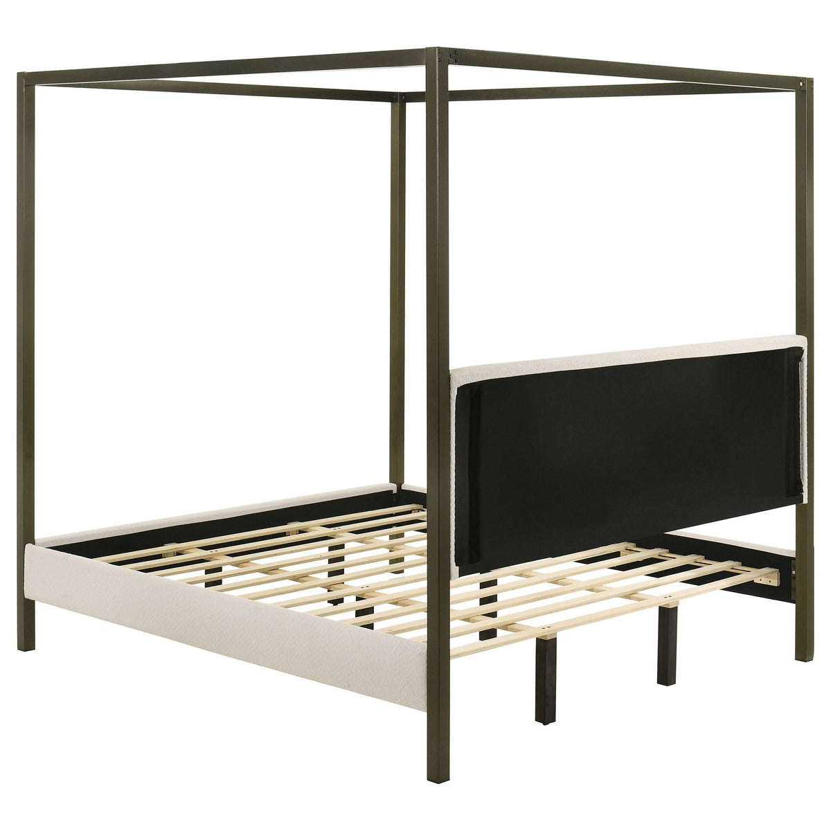 Cama con dosel Monroe tapizada Eastern King, color vainilla