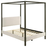 Cama con dosel tapizada Monroe Queen color vainilla