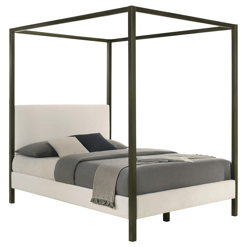 Cama con dosel tapizada Monroe Queen color vainilla