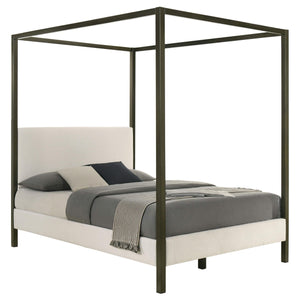 Cama con dosel tapizada Monroe Queen color vainilla