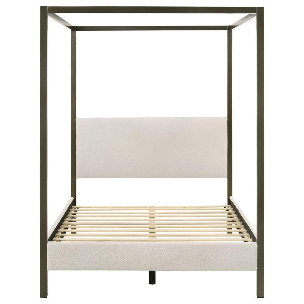 Cama con dosel tapizada Monroe Queen color vainilla