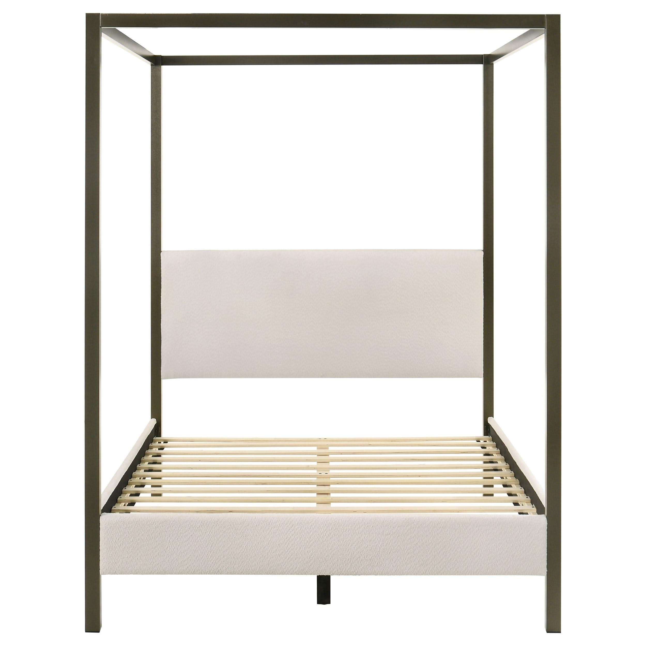 Monroe Upholstered Queen Canopy Bed Vanilla