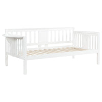 Sofá cama individual Bethany Wood con mesas abatibles, color blanco