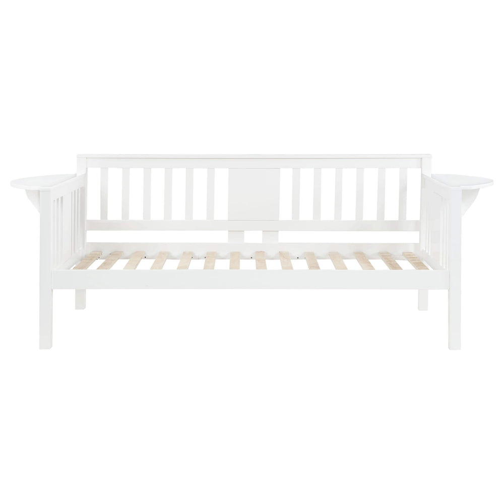 Sofá cama individual Bethany Wood con mesas abatibles, color blanco