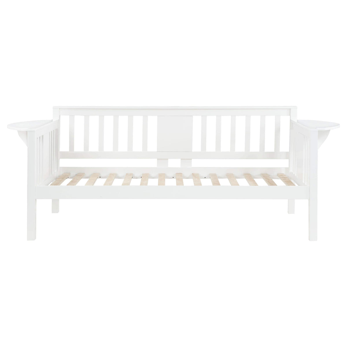 Sofá cama individual Bethany Wood con mesas abatibles, color blanco