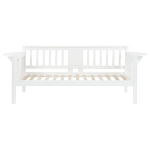 Sofá cama individual Bethany Wood con mesas abatibles, color blanco