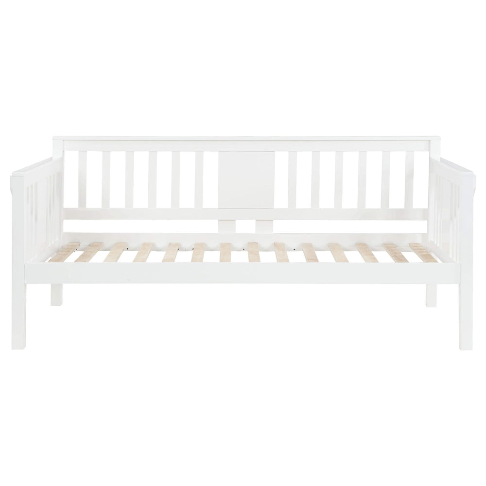 Sofá cama individual Bethany Wood con mesas abatibles, color blanco
