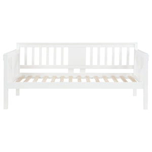 Sofá cama individual Bethany Wood con mesas abatibles, color blanco