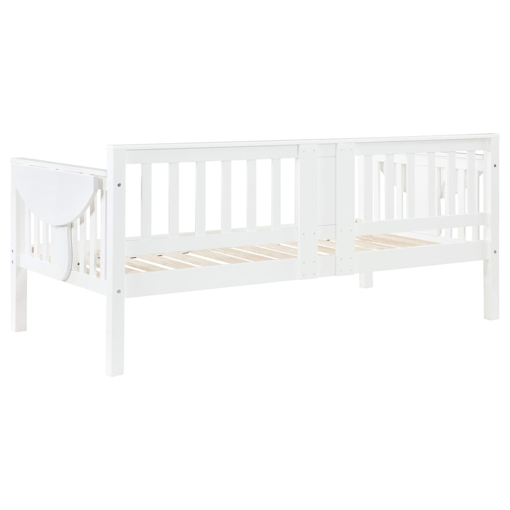 Sofá cama individual Bethany Wood con mesas abatibles, color blanco