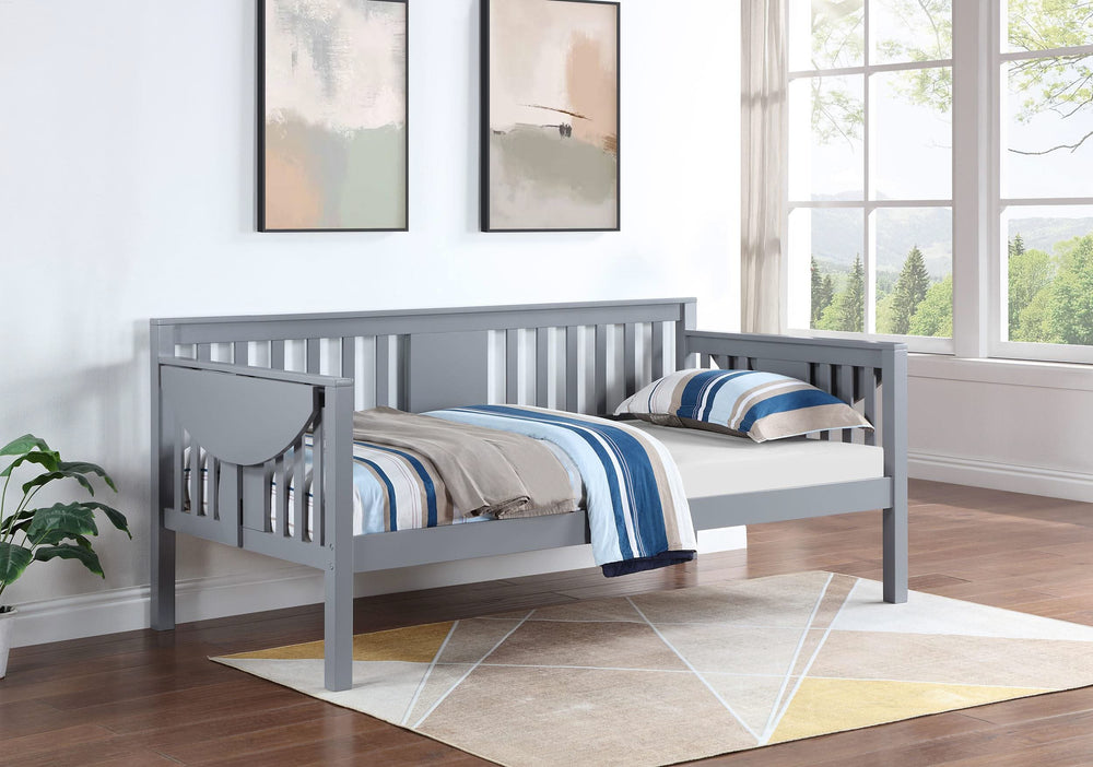 Sofá cama individual Bethany Wood con mesas abatibles, color gris 
