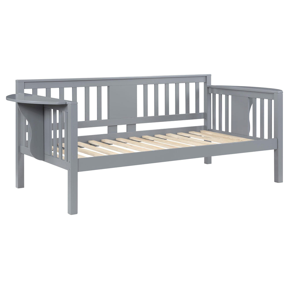 Sofá cama individual Bethany Wood con mesas abatibles, color gris 