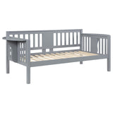 Sofá cama individual Bethany Wood con mesas abatibles, color gris 