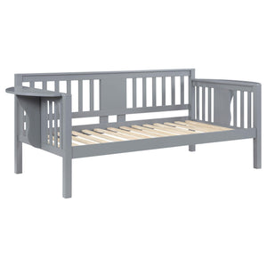 Sofá cama individual Bethany Wood con mesas abatibles, color gris 