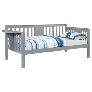 Sofá cama individual Bethany Wood con mesas abatibles, color gris 