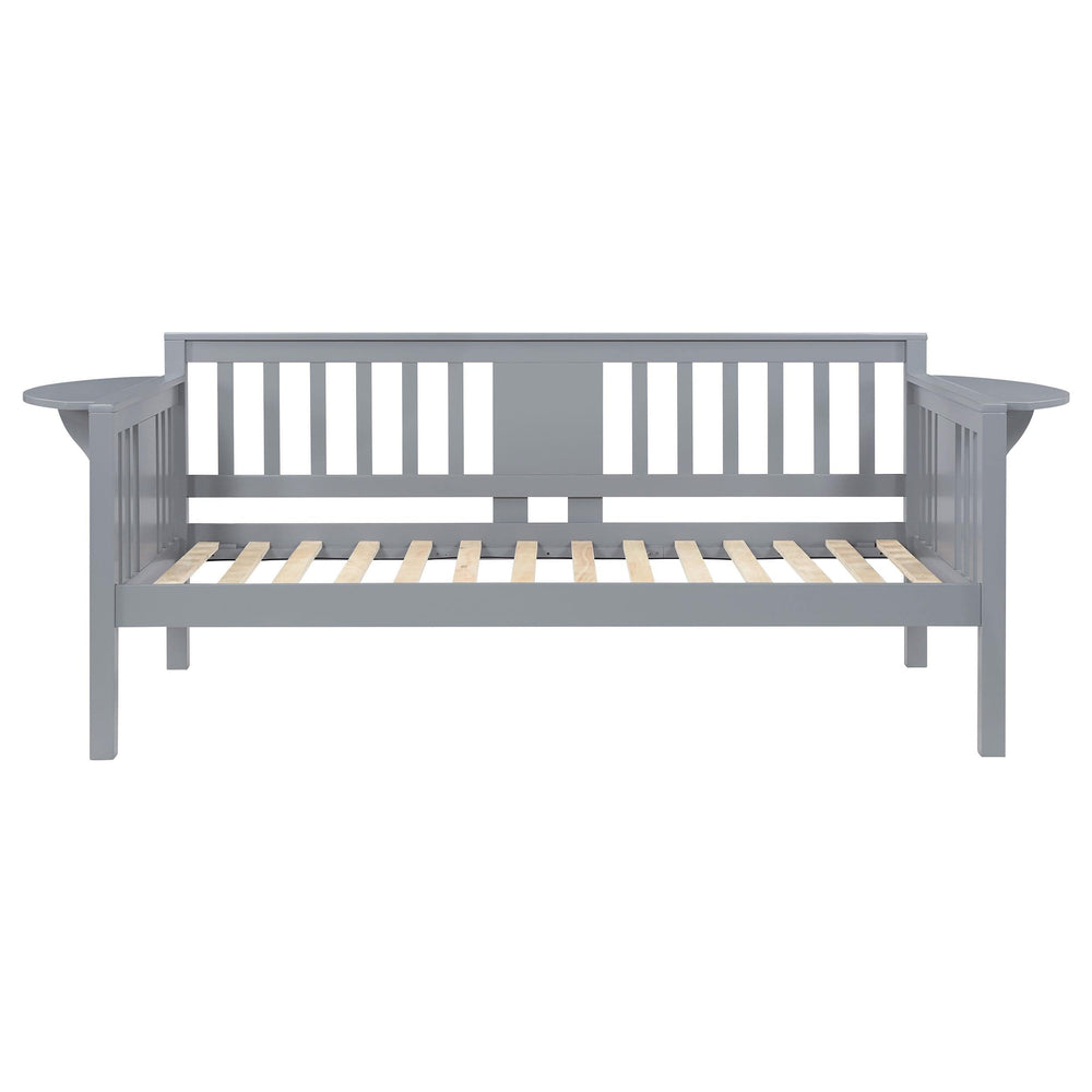 Sofá cama individual Bethany Wood con mesas abatibles, color gris 