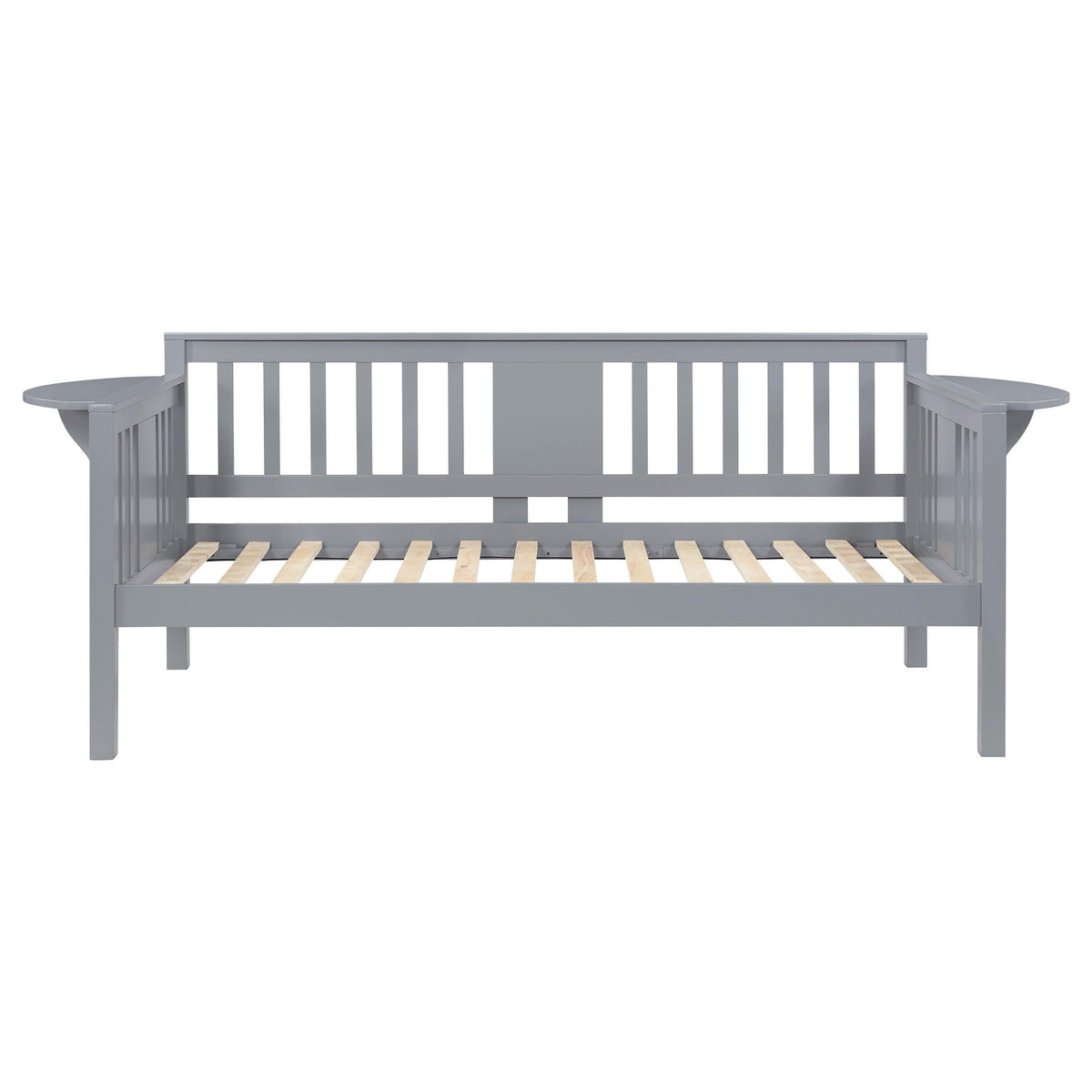 Sofá cama individual Bethany Wood con mesas abatibles, color gris 
