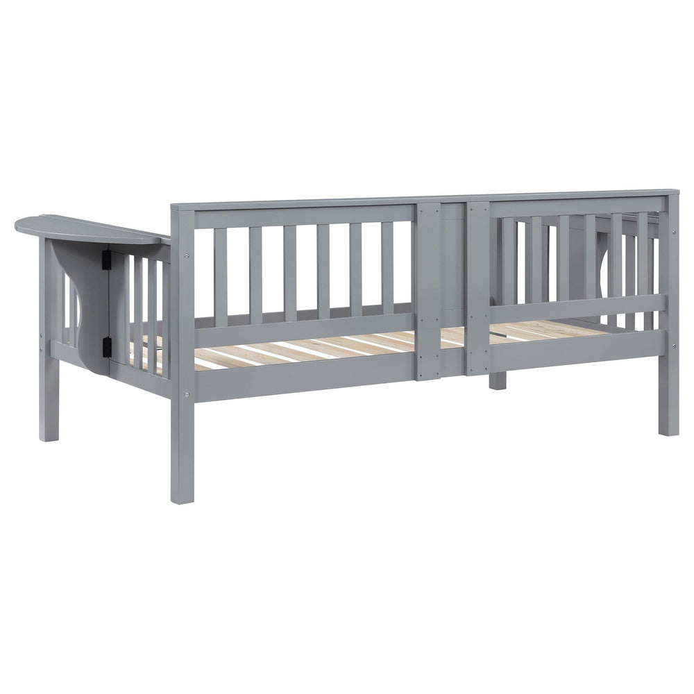 Sofá cama individual Bethany Wood con mesas abatibles, color gris 
