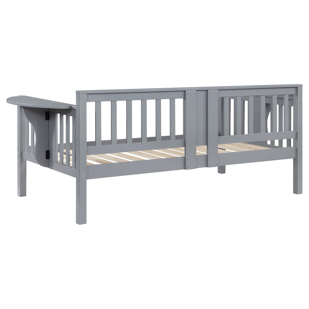 Sofá cama individual Bethany Wood con mesas abatibles, color gris 