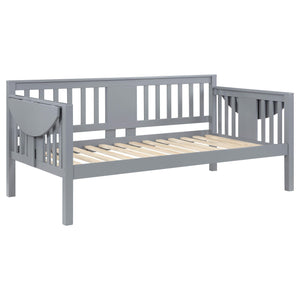 Sofá cama individual Bethany Wood con mesas abatibles, color gris 