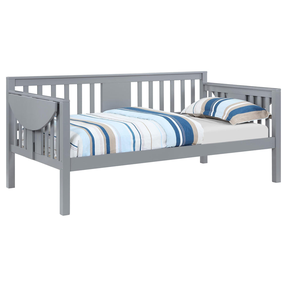 Sofá cama individual Bethany Wood con mesas abatibles, color gris 