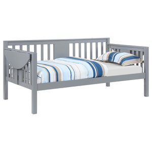 Sofá cama individual Bethany Wood con mesas abatibles, color gris 