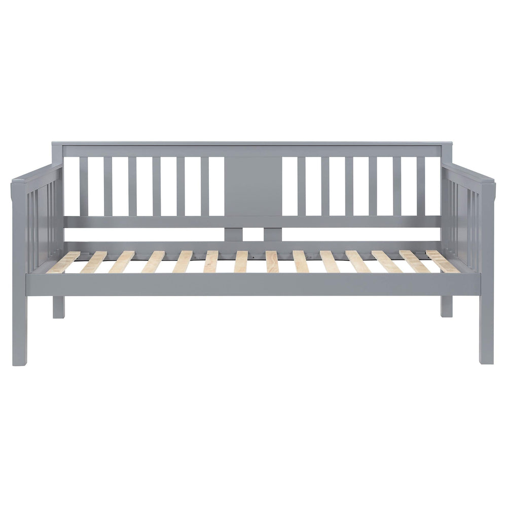 Sofá cama individual Bethany Wood con mesas abatibles, color gris 