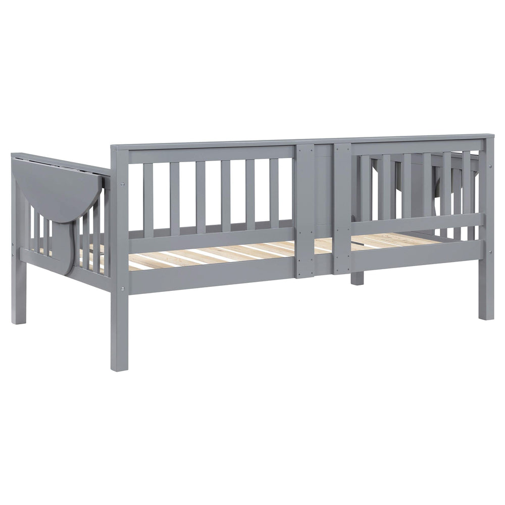 Sofá cama individual Bethany Wood con mesas abatibles, color gris 