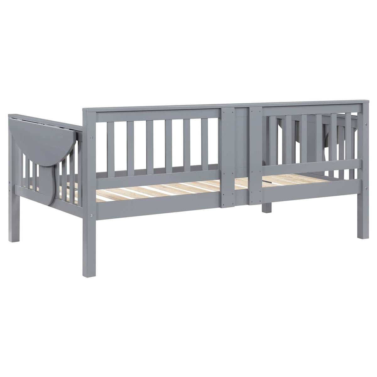 Sofá cama individual Bethany Wood con mesas abatibles, color gris 