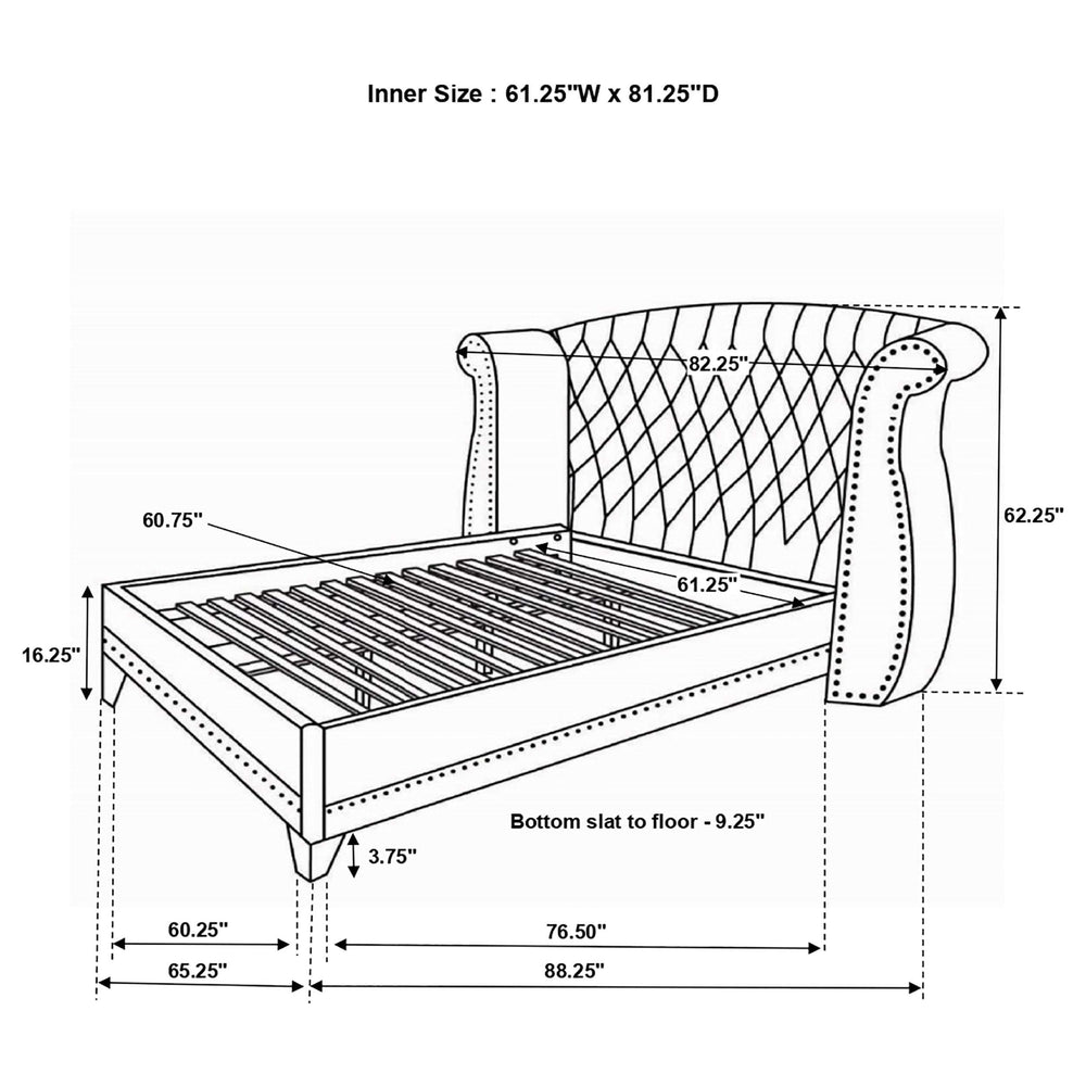 Cama Queen con respaldo alto tapizada Barzini, color blanco