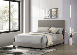 Cama de matrimonio Dorian tapizada en tela color topo