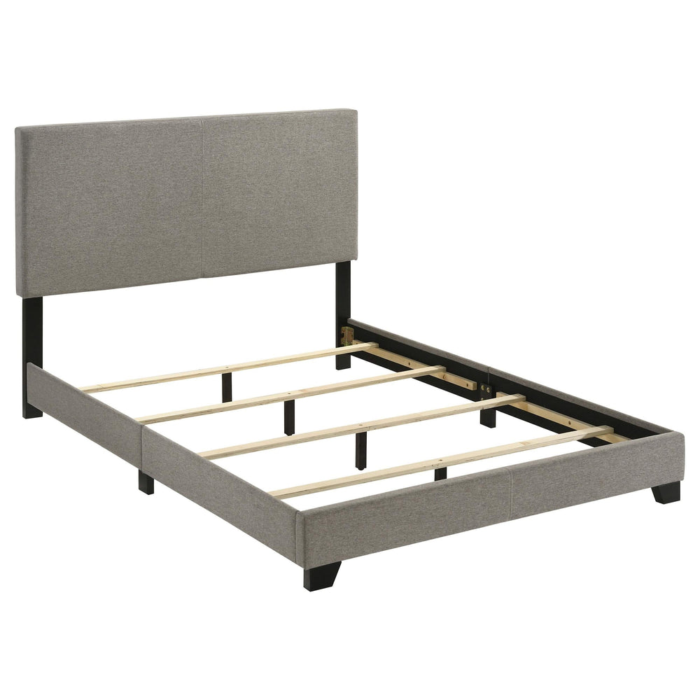 Cama de matrimonio Dorian tapizada en tela color topo