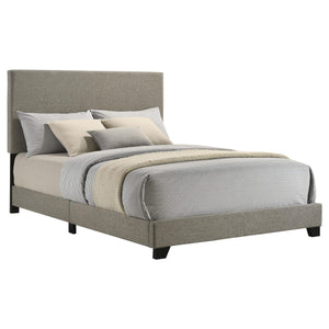 Cama de matrimonio Dorian tapizada en tela color topo