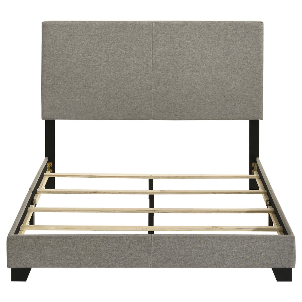 Cama de matrimonio Dorian tapizada en tela color topo