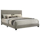 Cama California King con paneles tapizados en tela Dorian, color topo
