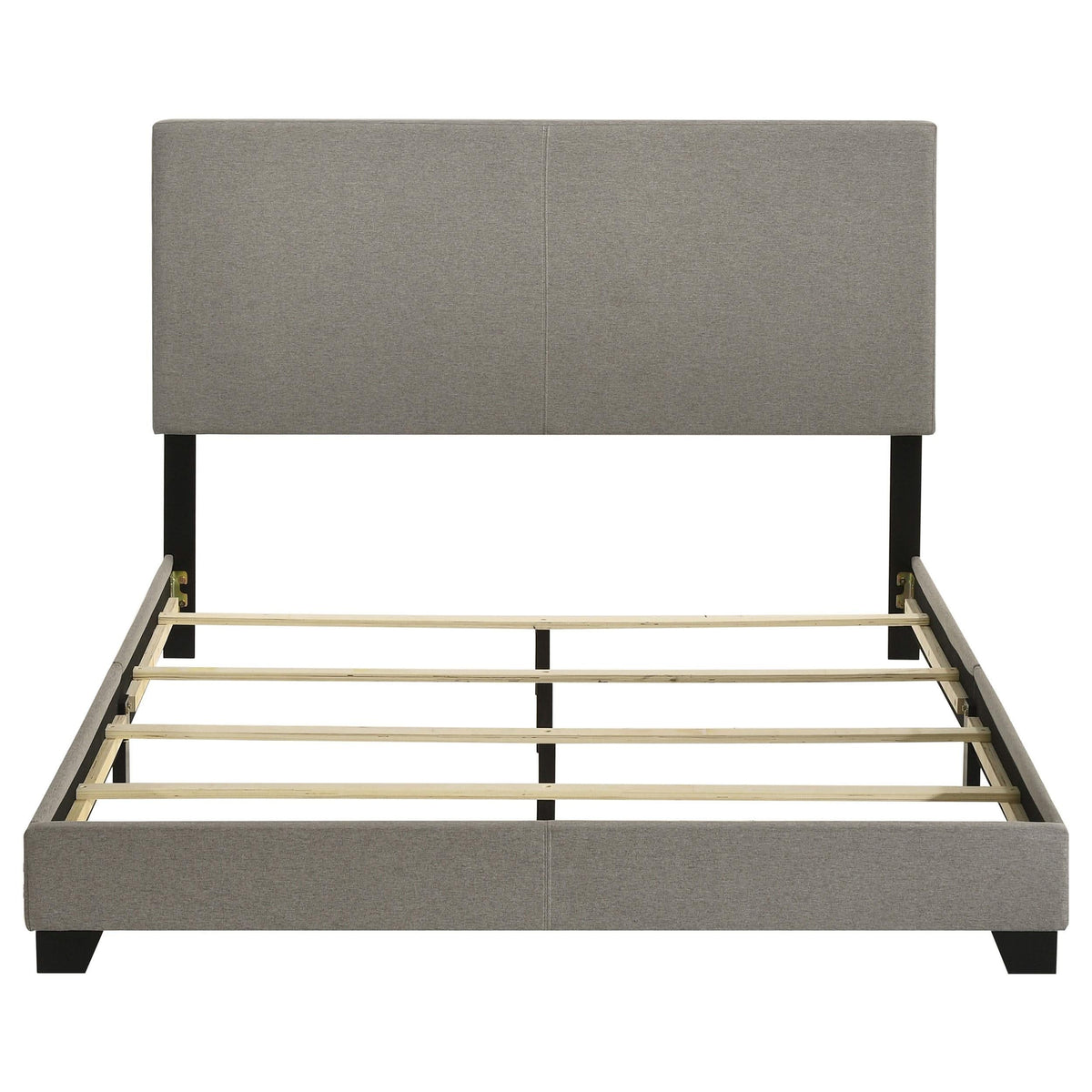 Cama Queen con paneles tapizados en tela Dorian, color topo