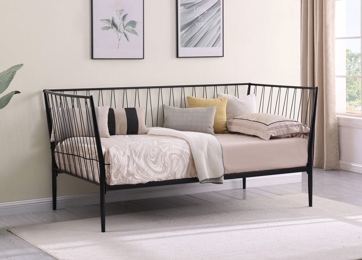Estructura de cama individual Richland de metal negro mate