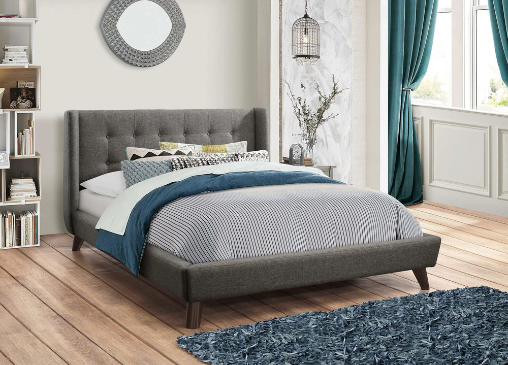 Cama Carrington tapizada con respaldo alto, color gris