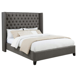 Cama Bancroft tapizada Eastern King con respaldo de alas, color gris