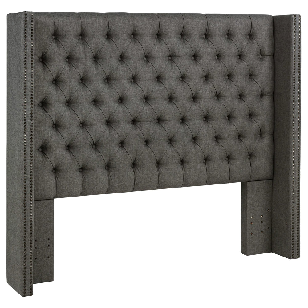 Cabecero Queen con respaldo orejero tapizado Bancroft, gris